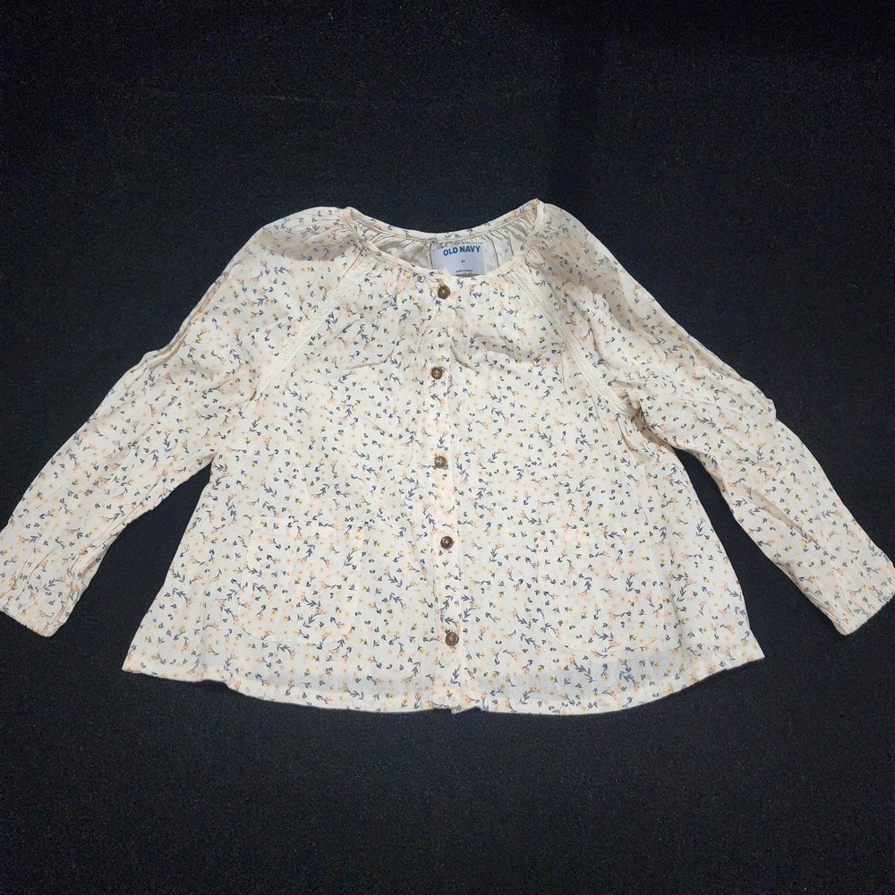 Old Navy Floral Print Long‎ Sleeve Button Front Top Girls Size 5T